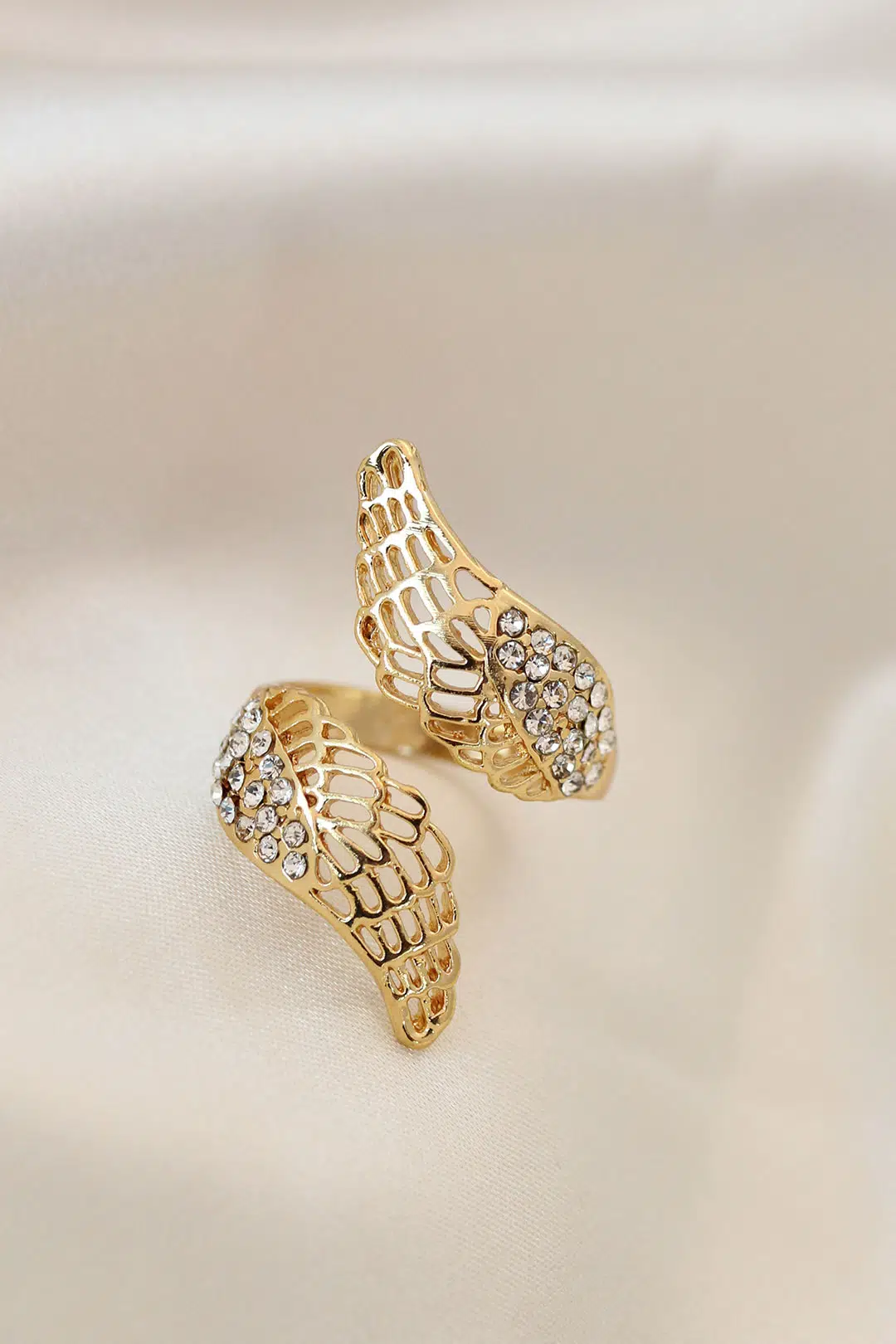 Ayarlamalı Gold Renk Metal Zirkon Taşlı Kanat Yüzük - EBJ260725W44333