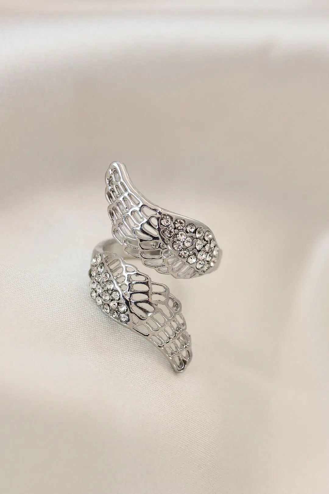 Ayarlamalı Silver Renk Metal Zirkon Taşlı Kanat Yüzük - EBJ260725W44334