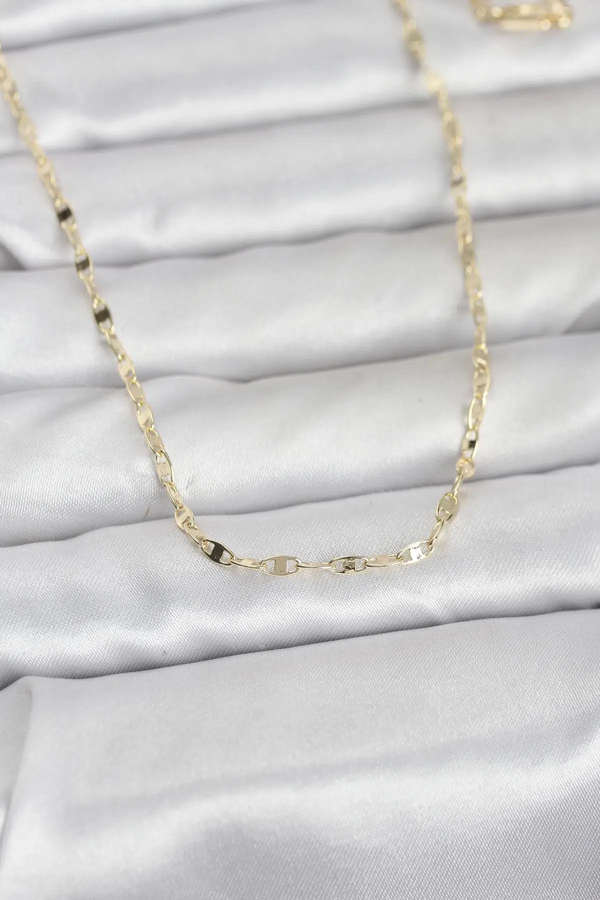 CM 14K Gold Renk Yassı Gemici Zincir Model 60 cm Kadın Kolye - EBJ260207W39433