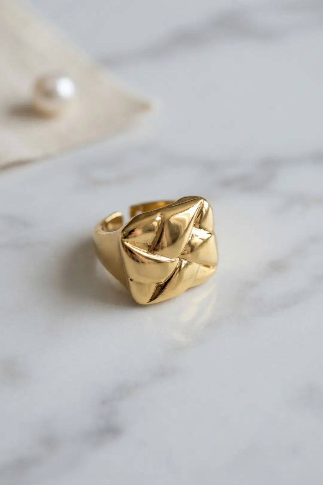 Geometrik Origami Tasarımlı Ayarlanabilir Gold Renk Yüzük - EBJ260808W46168