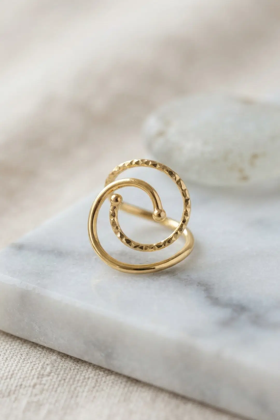 Gold Renk Geometrik Çift Halka Yüzük - EBJ260725W44345