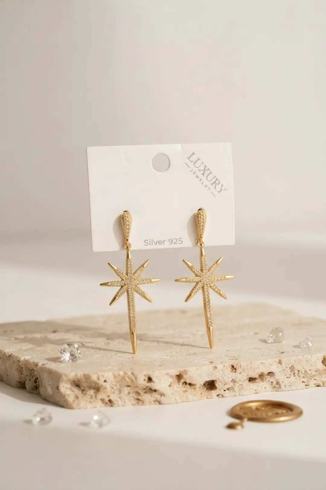 Gold Renk Kutup Yıldızı Model Zirkon Taşlı Kadın Küpe - EBJ260829W46451