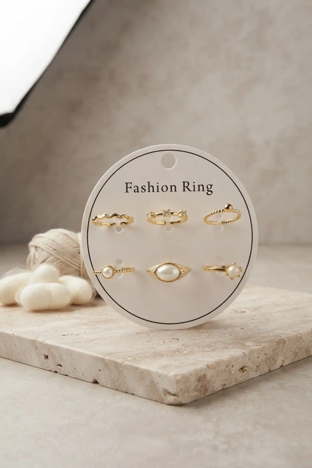 Gold Renk Pirinç Vintage Detaylı 6'lı Yüzük Seti BYK4315 - EBJ260905W46625