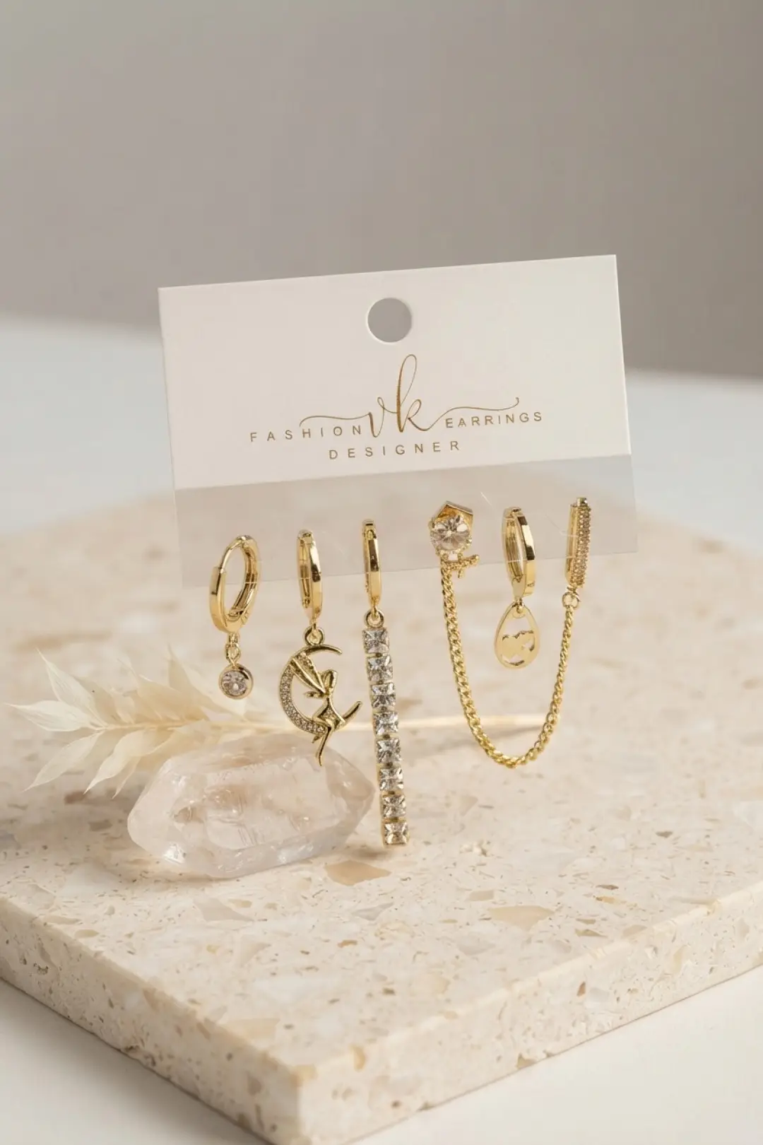 Gold Renk Pirinç Zirkon Taşlı 6'lı Küpe Set Kombini - EBJ260829W46524