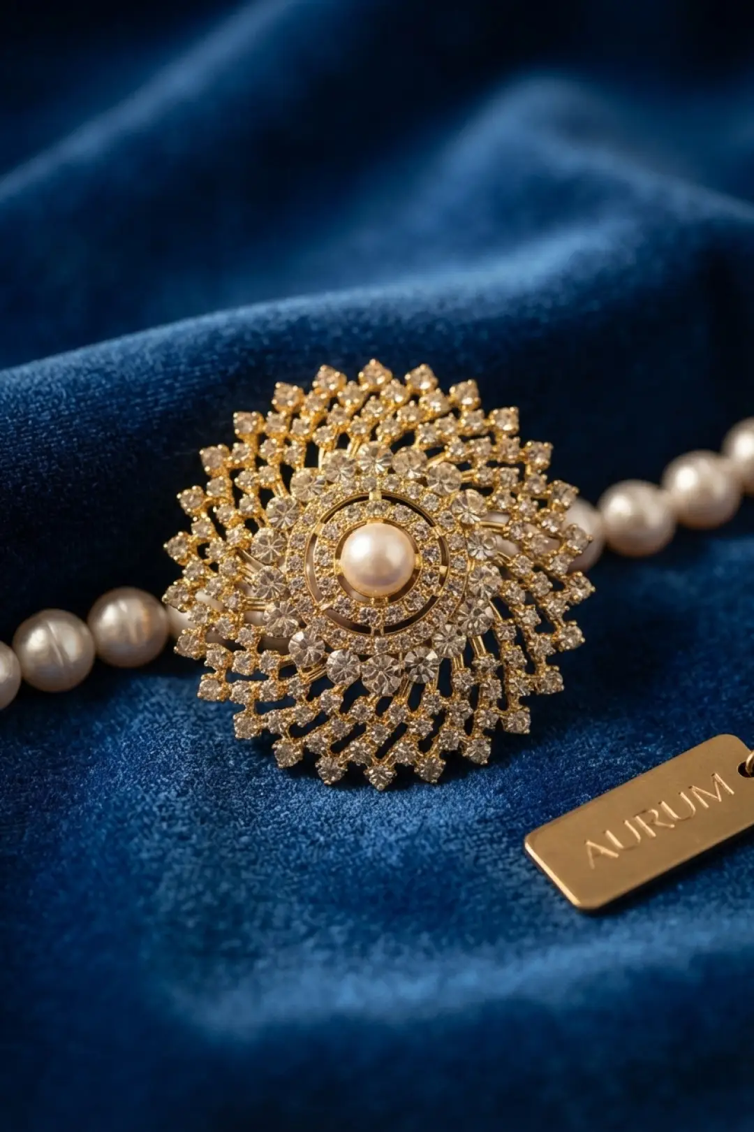 Gold Renk Zirkon Taşlı İnci Detaylı Kadın Broş - EBJ260829W46493