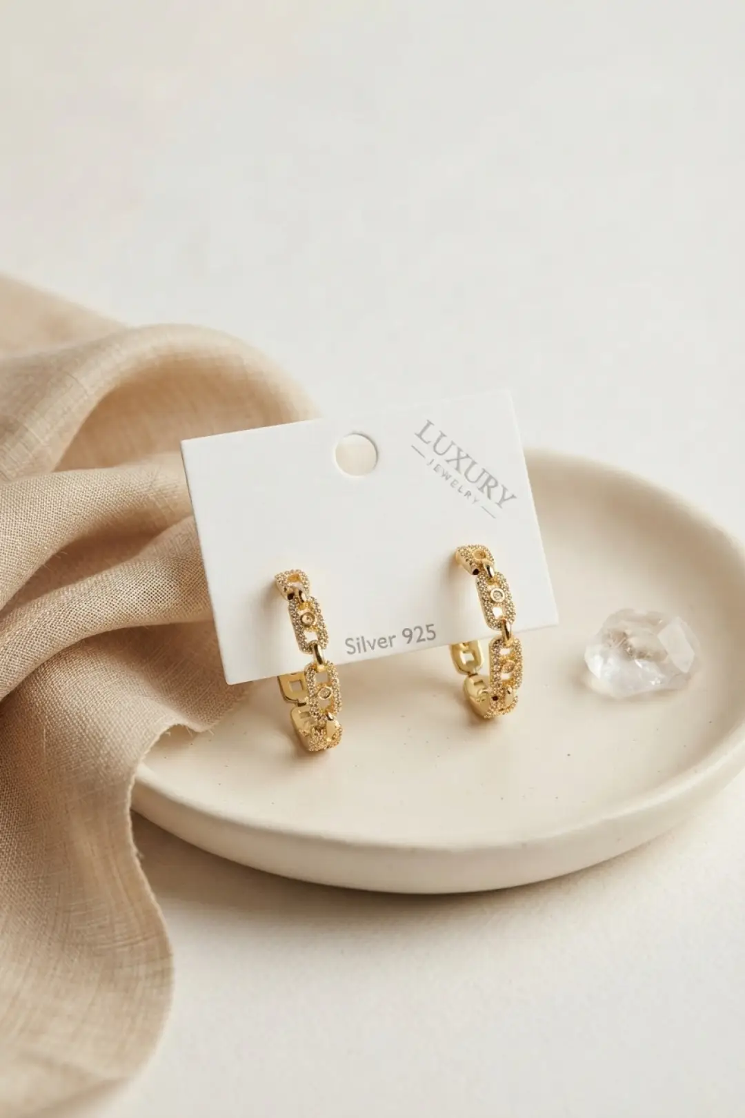 Gold Renk Zirkon Taşlı Messika Model Halka Kadın Küpe - EBJ260829W46453
