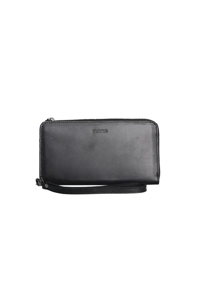 Guard Antik Siyah Hakiki Deri Çok Fonksiyonlu Unisex Portföy Cüzdan ve El Çantası // GRD261010WT1734