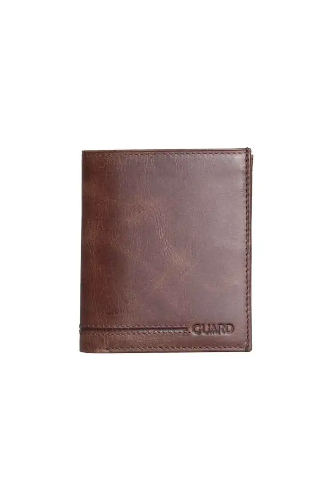 Guard Antik Kahverengi Hakiki Deri Çok Bölmeli Dikey Model Klasik Erkek Cüzdanı // GRD261010WT1677
