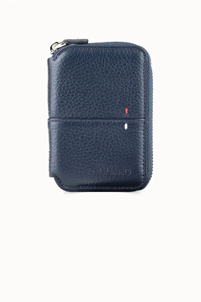 Guard Lacivert Hakiki Deri Tam Fermuarlı Mini Boy Unisex Cüzdan // GRD261010WT1844