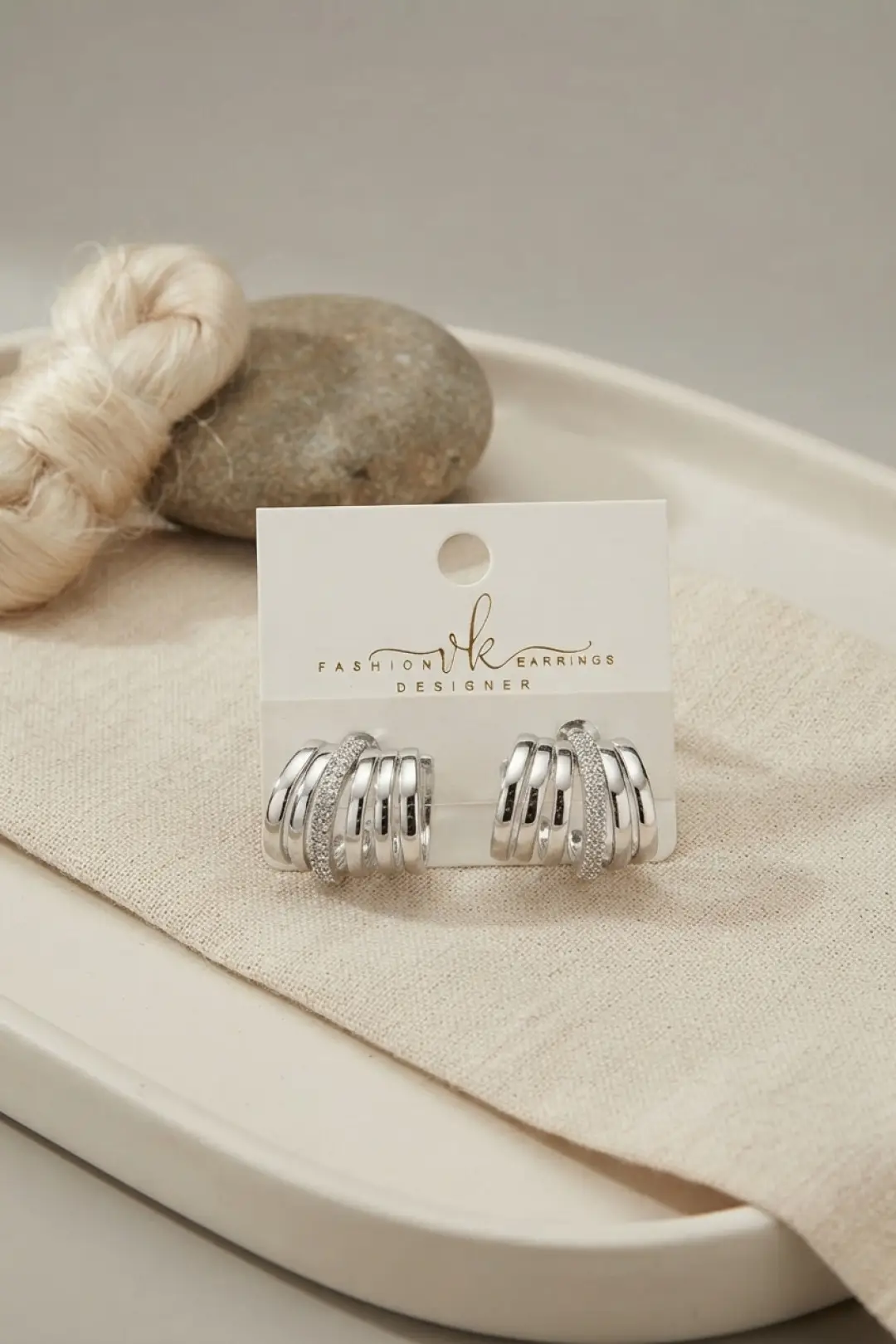 Gümüş Renk Pirinç Kafes Model Halka Küpe - EBJ260829W46537