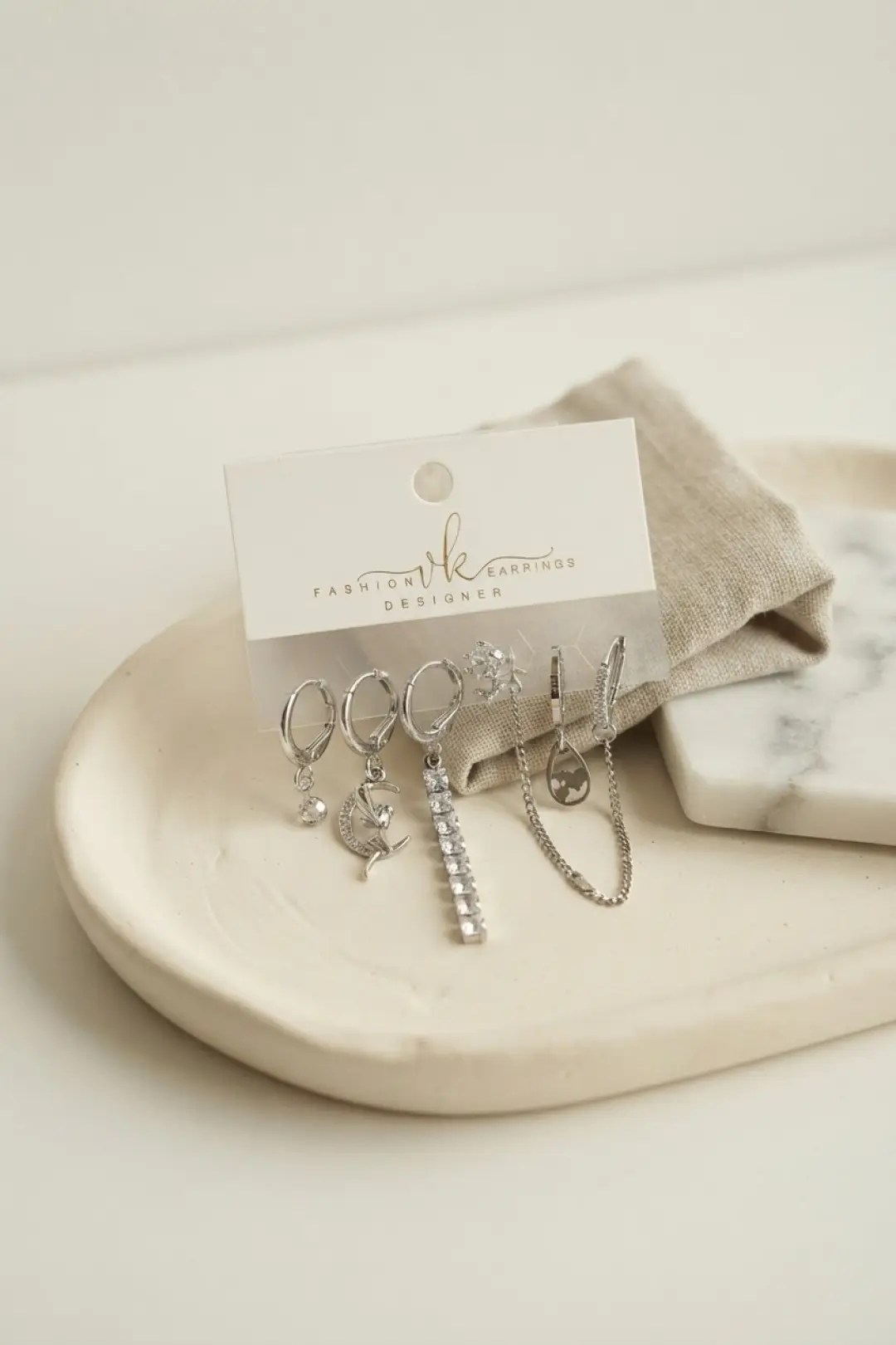 Gümüş Renk Pirinç Zirkon Taşlı 6'lı Küpe Set Kombini - EBJ260829W46525