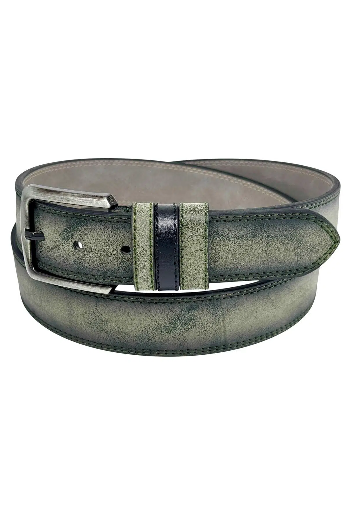 Haki Yeşil Süet Suni Deri Çift Dikişli Model 4 cm.lik Unisex Spor Kemer - 9010-10