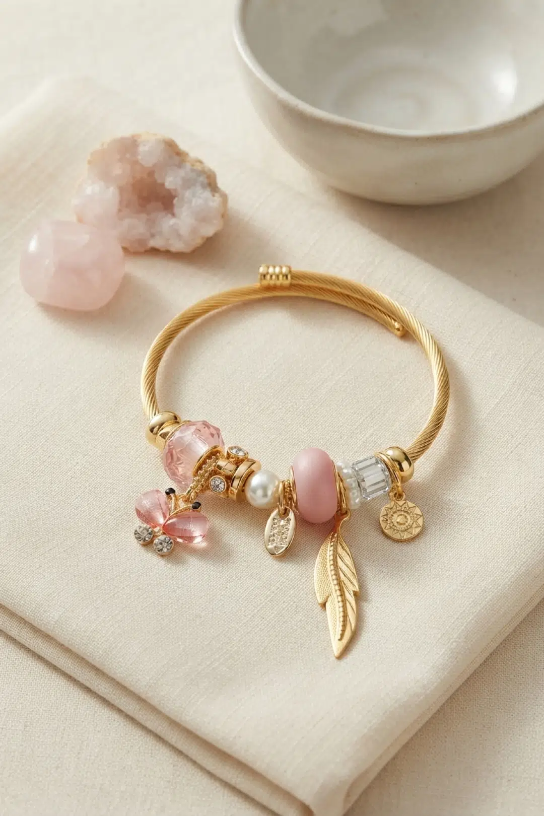 Pembe Kelebek Model Charmlı Bileklik - EBJ260725W44527