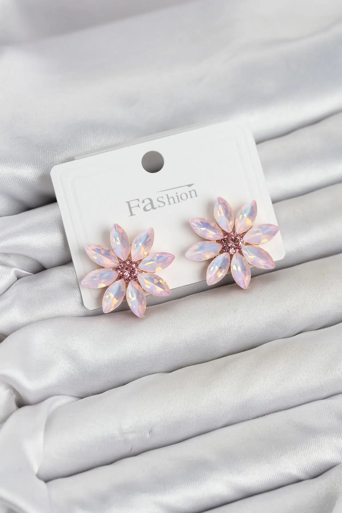 Pembe Renk Kristal Taşlı Lotus Çiçek Model Kadın Küpe - EBJ260725W44258