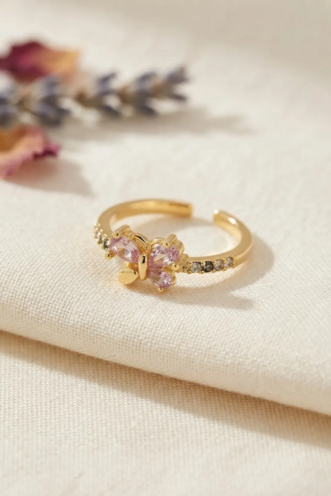 Pembe Zirkon Taşlı Kelebek Model Kadın Yüzük - EBJ260725W44347