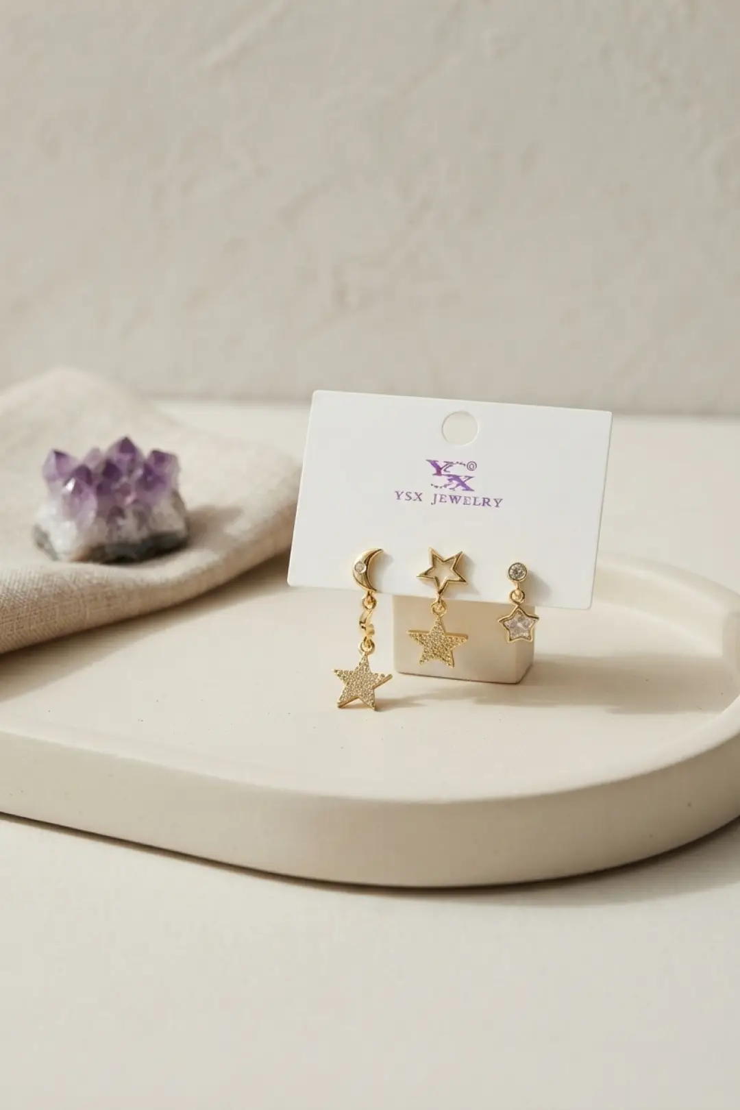 Pirinç Gold Renk Ay ve Yıldız Gece Model Kadın Küpe Seti - EBJ261010W47157