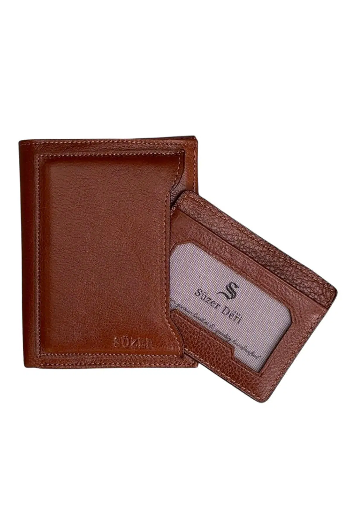 Taba Hakiki Deri Çıkarılabilir Kartlıklı Dikey Model Spor Erkek Cüzdan - 3043-Taba