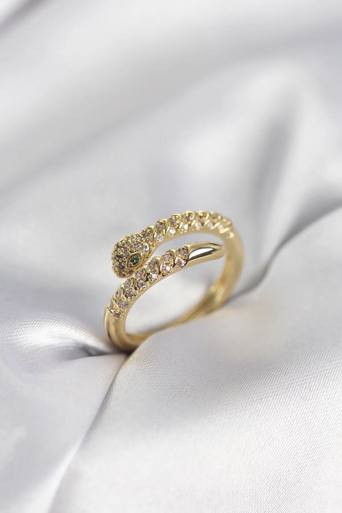 Yılan Model Gold Renk Zirkon Taşlı Kadın Yüzük - EBJ260214W39583
