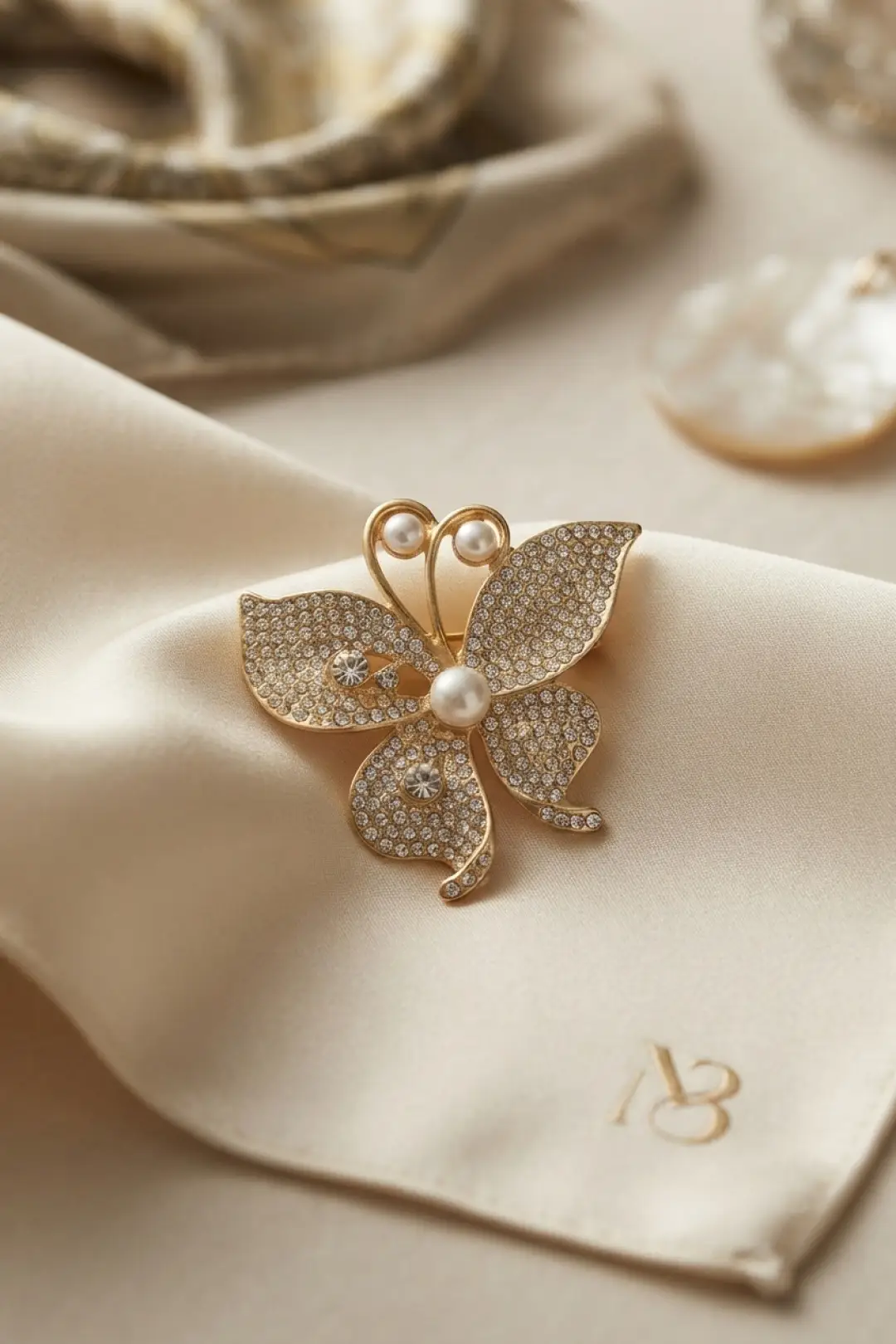 Zirkon Taşlı Gold Renk Kelebek Model Broş - EBJ260829W46490
