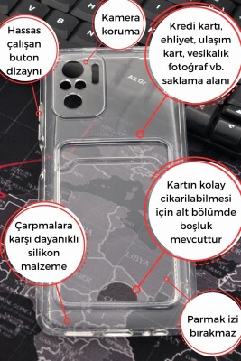 Xiaomi Redmi Note 10 Uyumlu Kredi Kartlıklı Şeffaf Kılıf Kamera Korumalı - 2