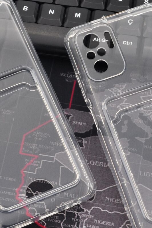 Xiaomi Redmi Note 10 Uyumlu Kredi Kartlıklı Şeffaf Kılıf Kamera Korumalı - 4